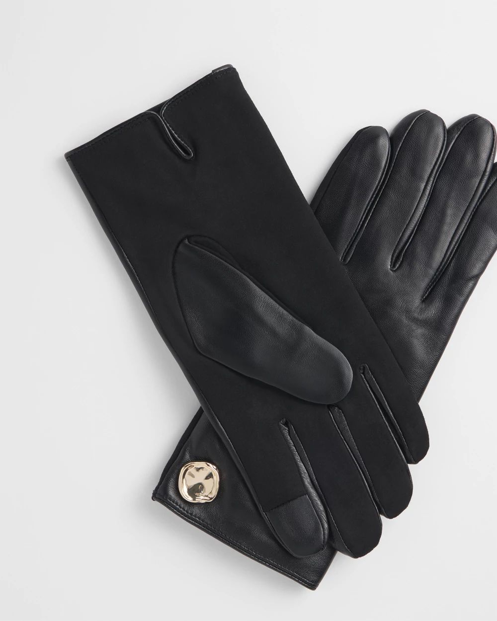 Embellished Black Leather Gloves click to view larger image.