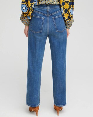 High Rise Laser Print Straight Jeans