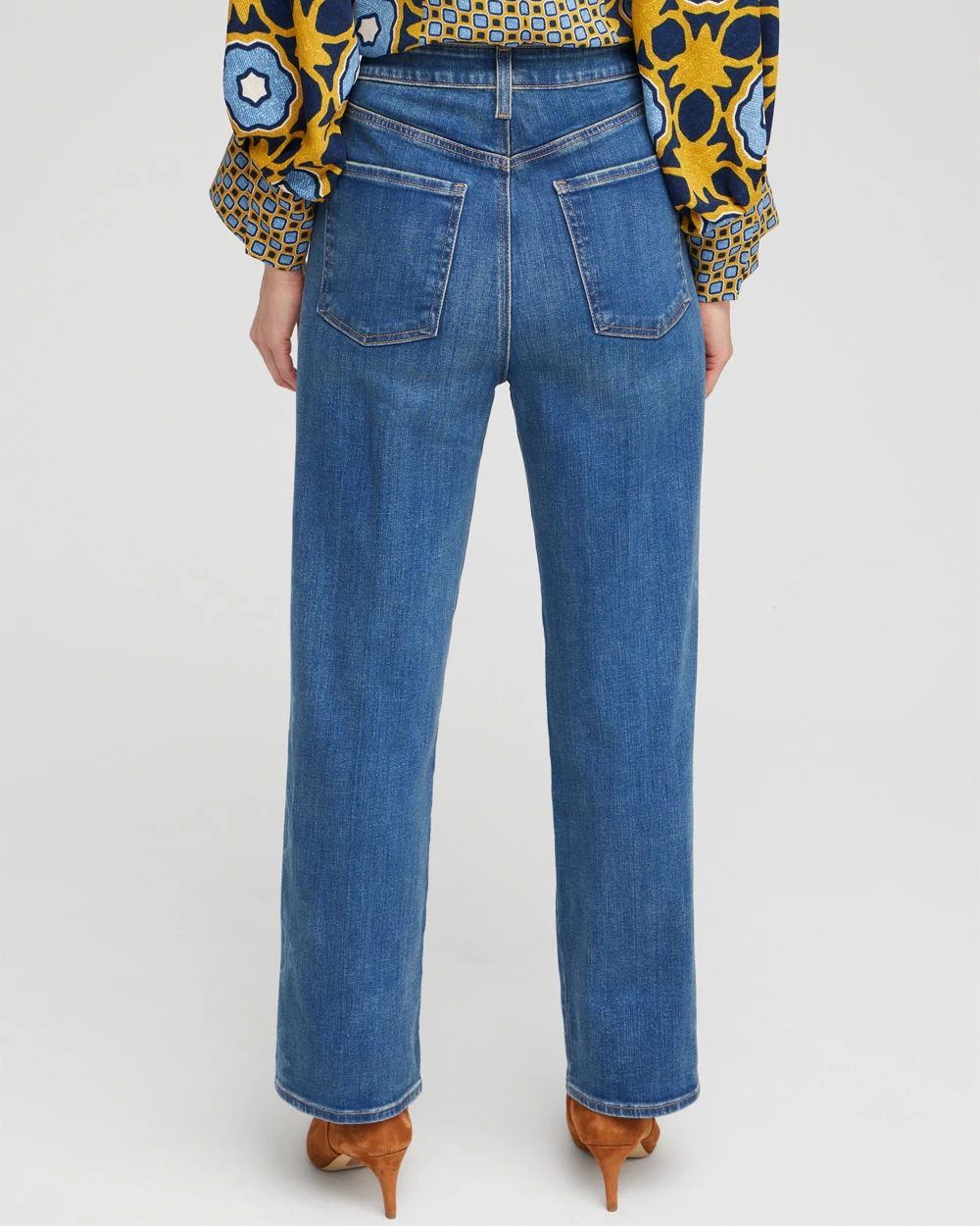 High Rise Laser Print Straight Jeans