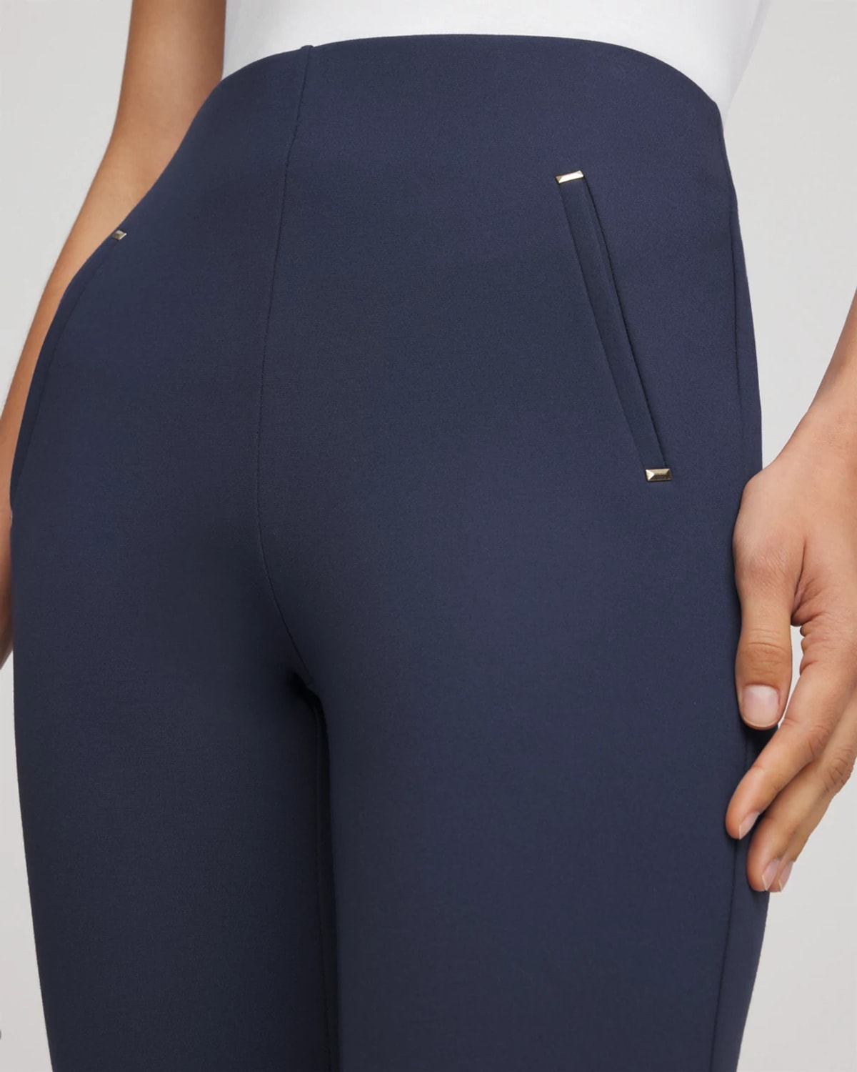 Chico's Petite Juliet Slim Trim Detail Pants In Blue