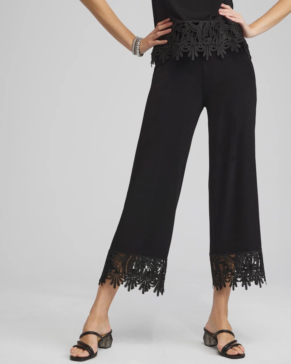 Petite Travelers™ Lace Trim Cropped Pants