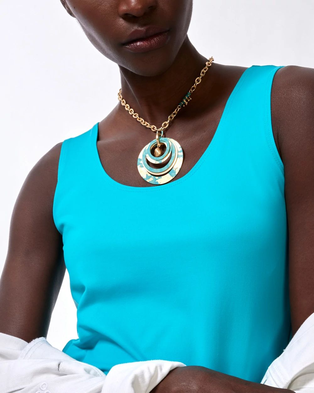 Turquoise and Gold-Tone Pendant Necklace