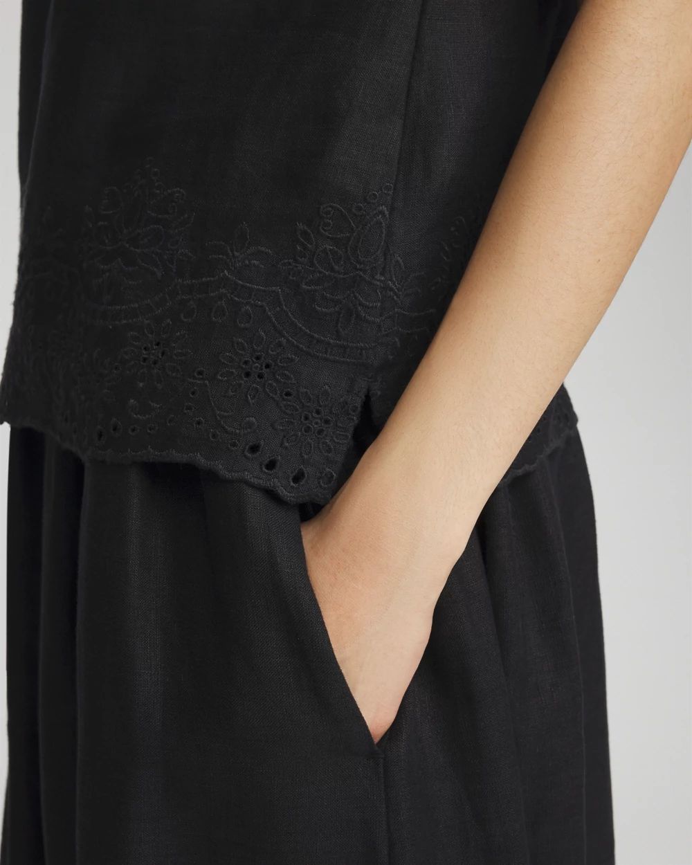 Linen Eyelet Scallop Hem Tank click to view larger image.