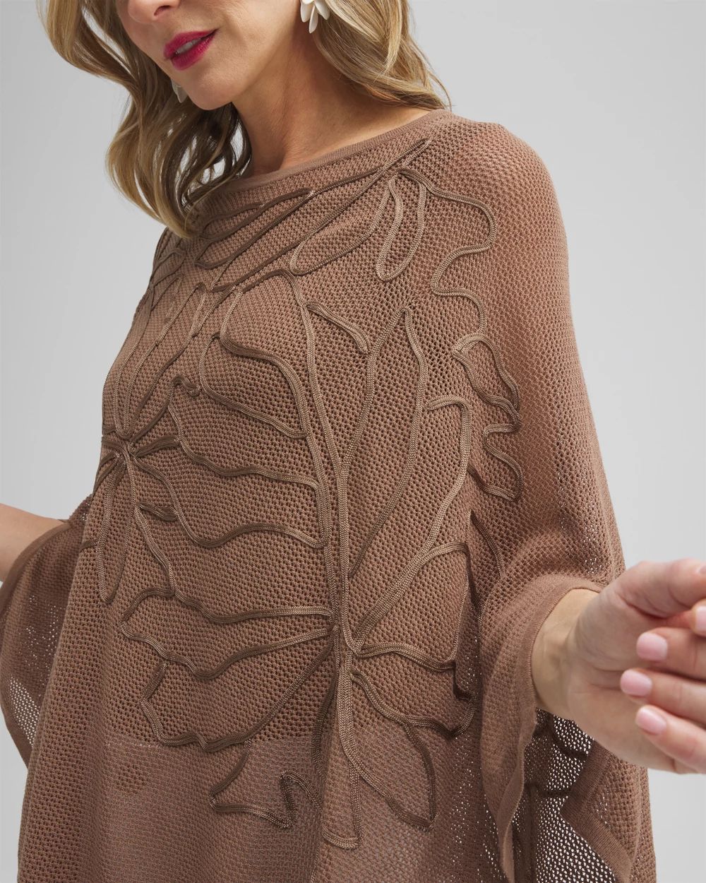 Embroidered Knit Triangle Poncho click to view larger image.