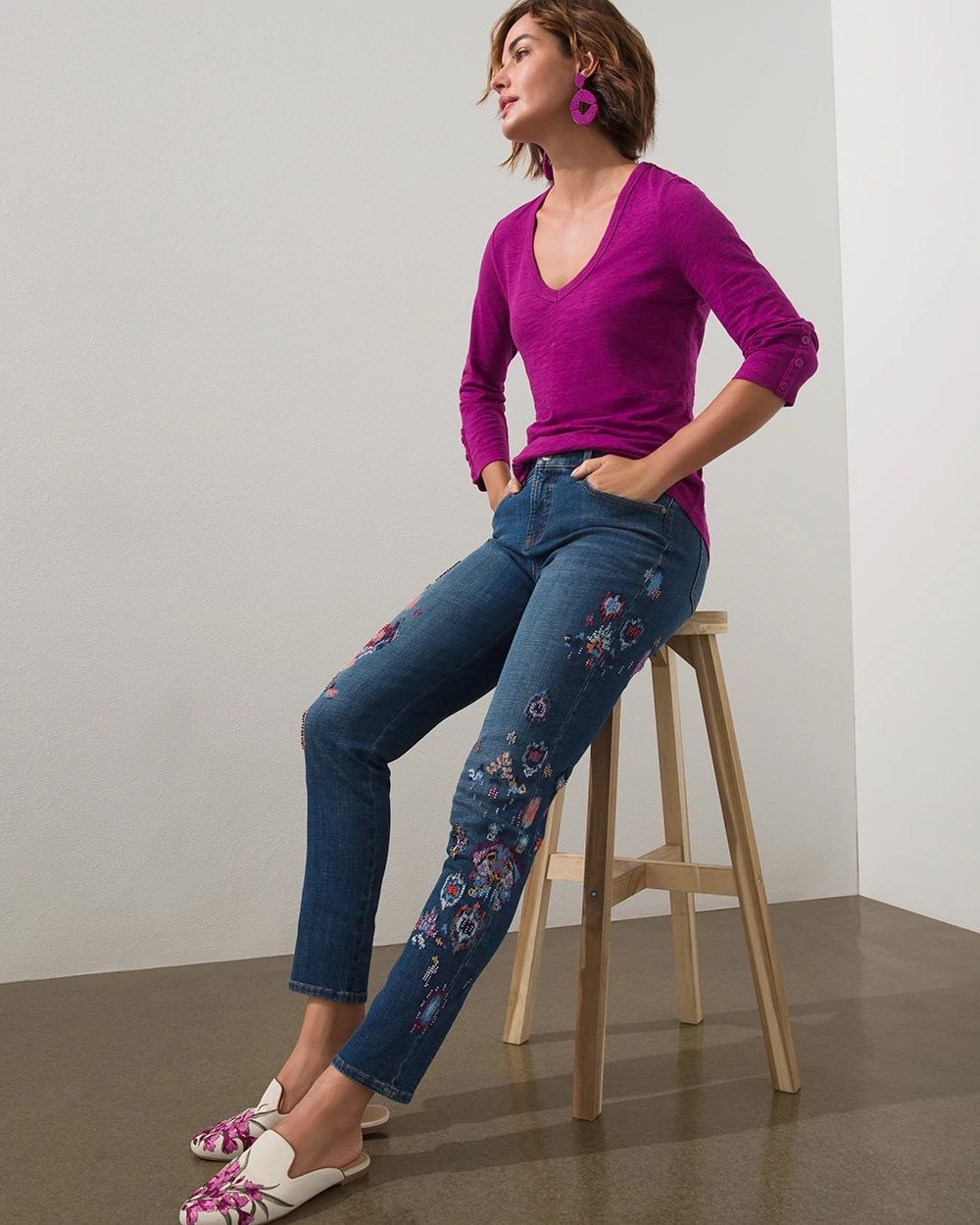 Girlfriend Ikat Seed Bead Ankle Jeans