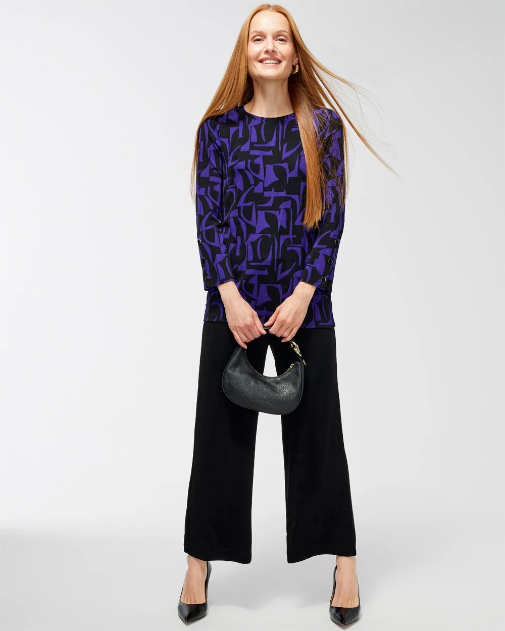 Travelers Abstract Button Sleeve Top