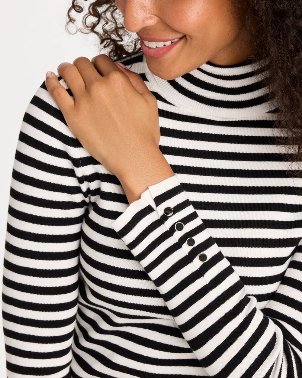 Ella Button-Sleeve Turtleneck Sweater click to view larger image.