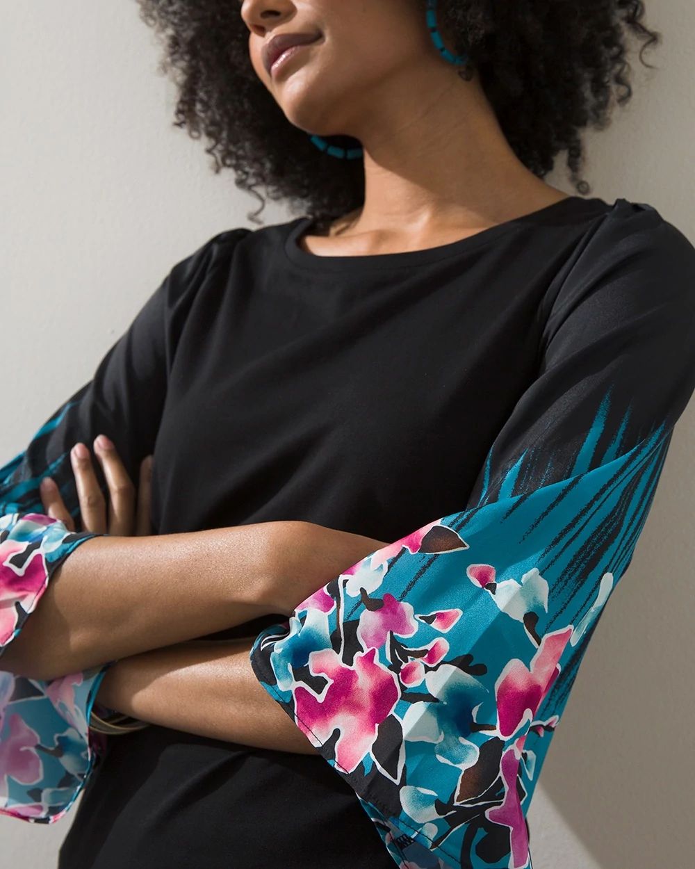 Floral Print 3/4 Sleeve Tee