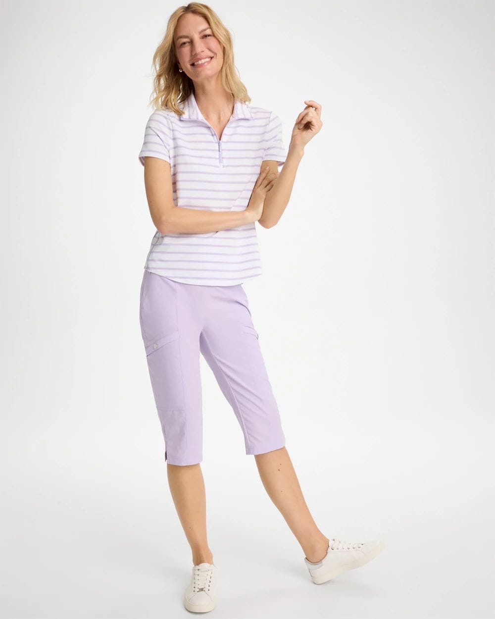 Zenergy® UPF Striped Half Zip Polo