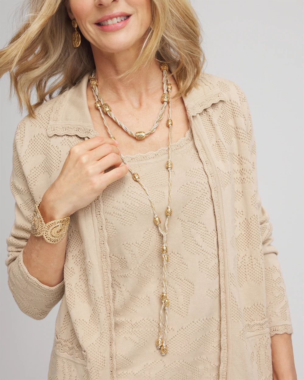 Gold-Tone Beaded Lariat Necklace