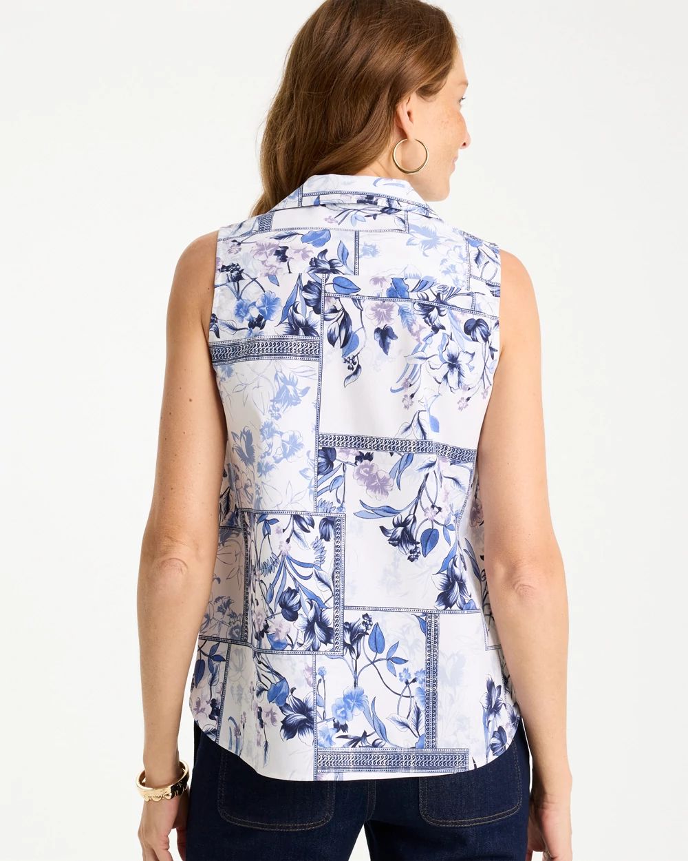 Cotton-Blend Classic Printed Sleeveless Shirt