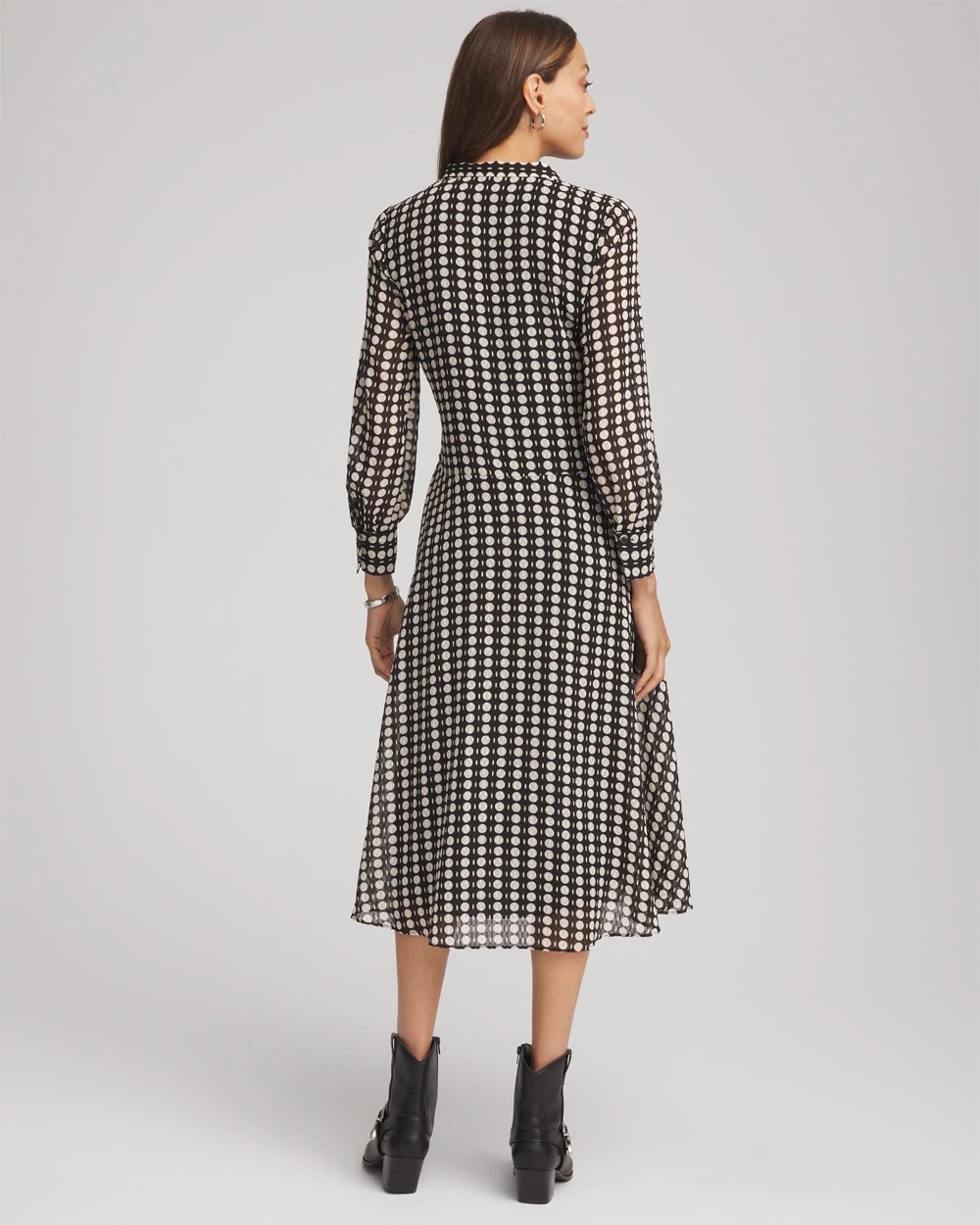 Chiffon Clip-Dot Tie-Neck Dress
