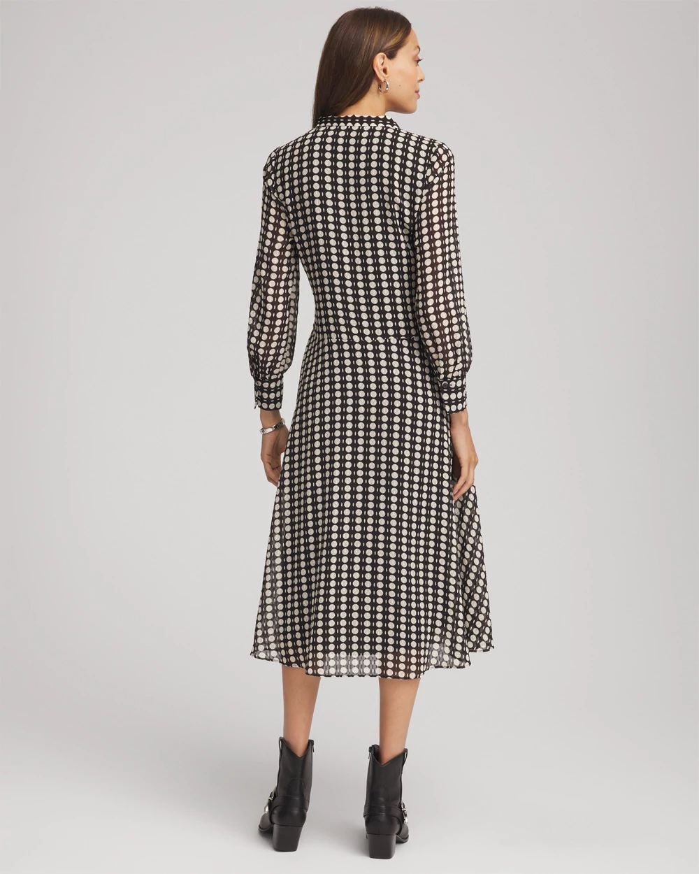 Chiffon Clip-Dot Tie-Neck Dress click to view larger image.