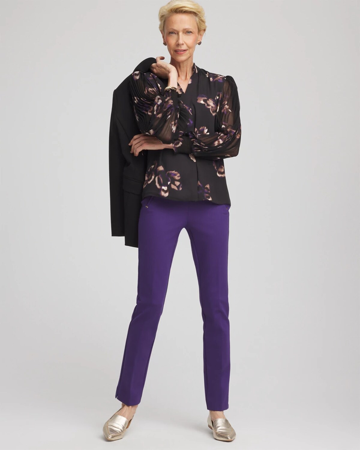 Chico's Fjord Flora Opaque Crepe Blouse In Black In Black