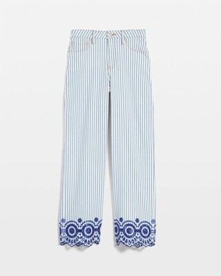 Eyelet High-Rise Wide Cropped Jeans click to view larger image.