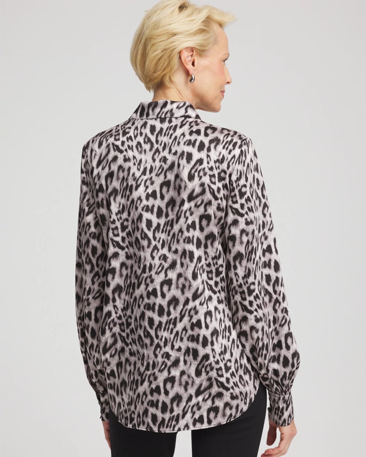 Chico's Faux Silk Snowy Animal Shirt In Denim In Burgundy