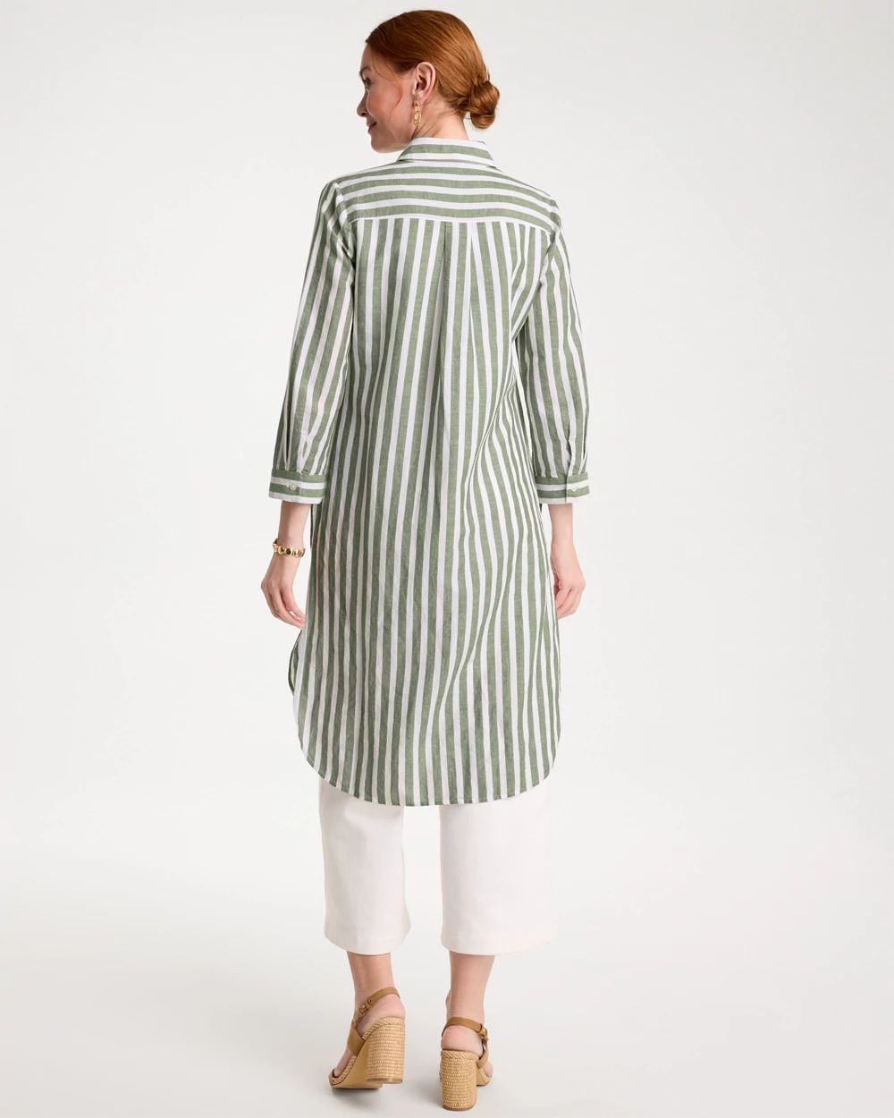 Striped Linen-Cotton Collared Tunic