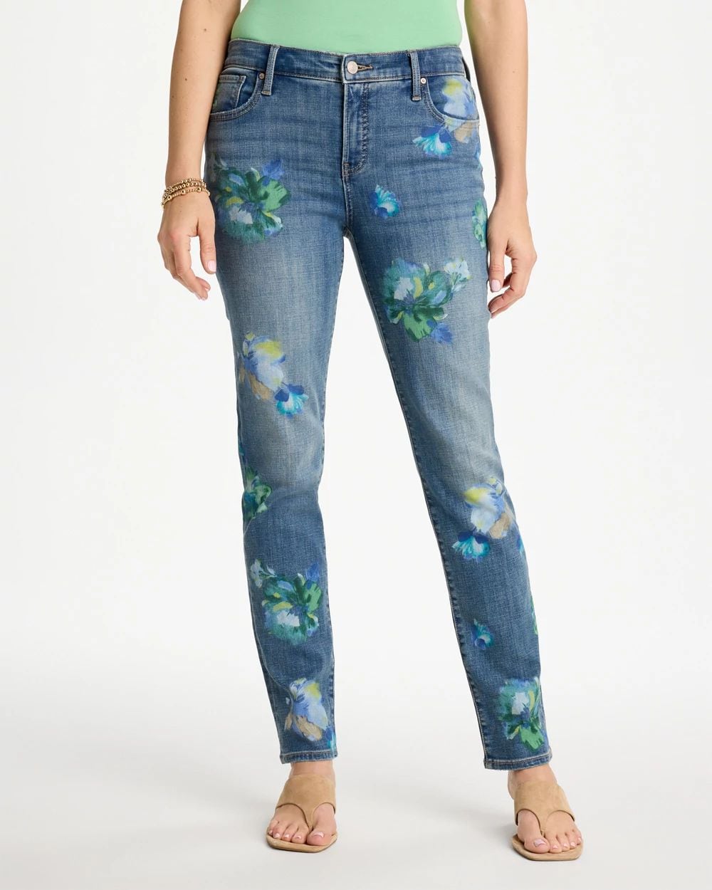 Girlfriend Slim Floral Ankle Jeans
