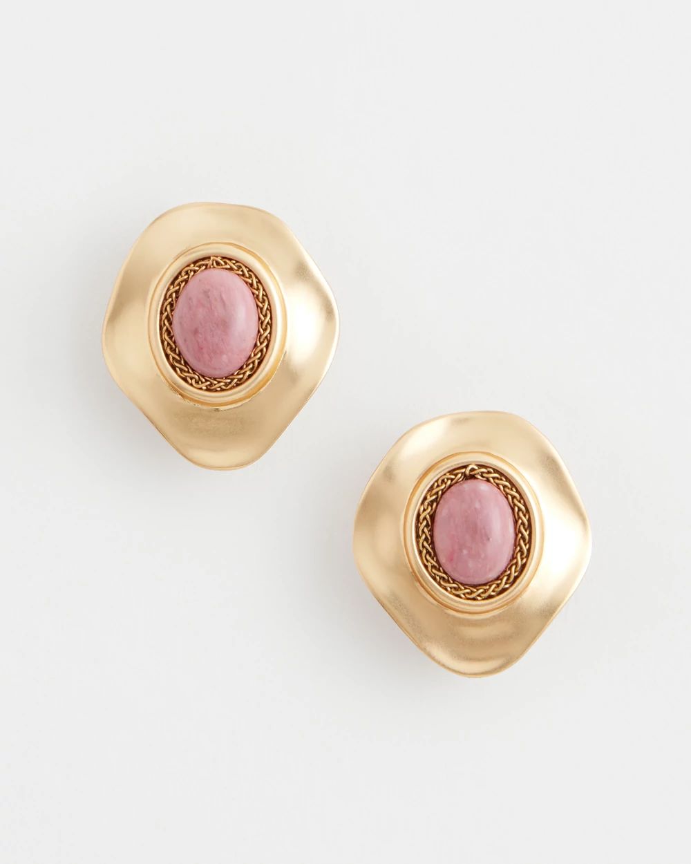 Golden Rhodonite Stone Clip-On Earrings