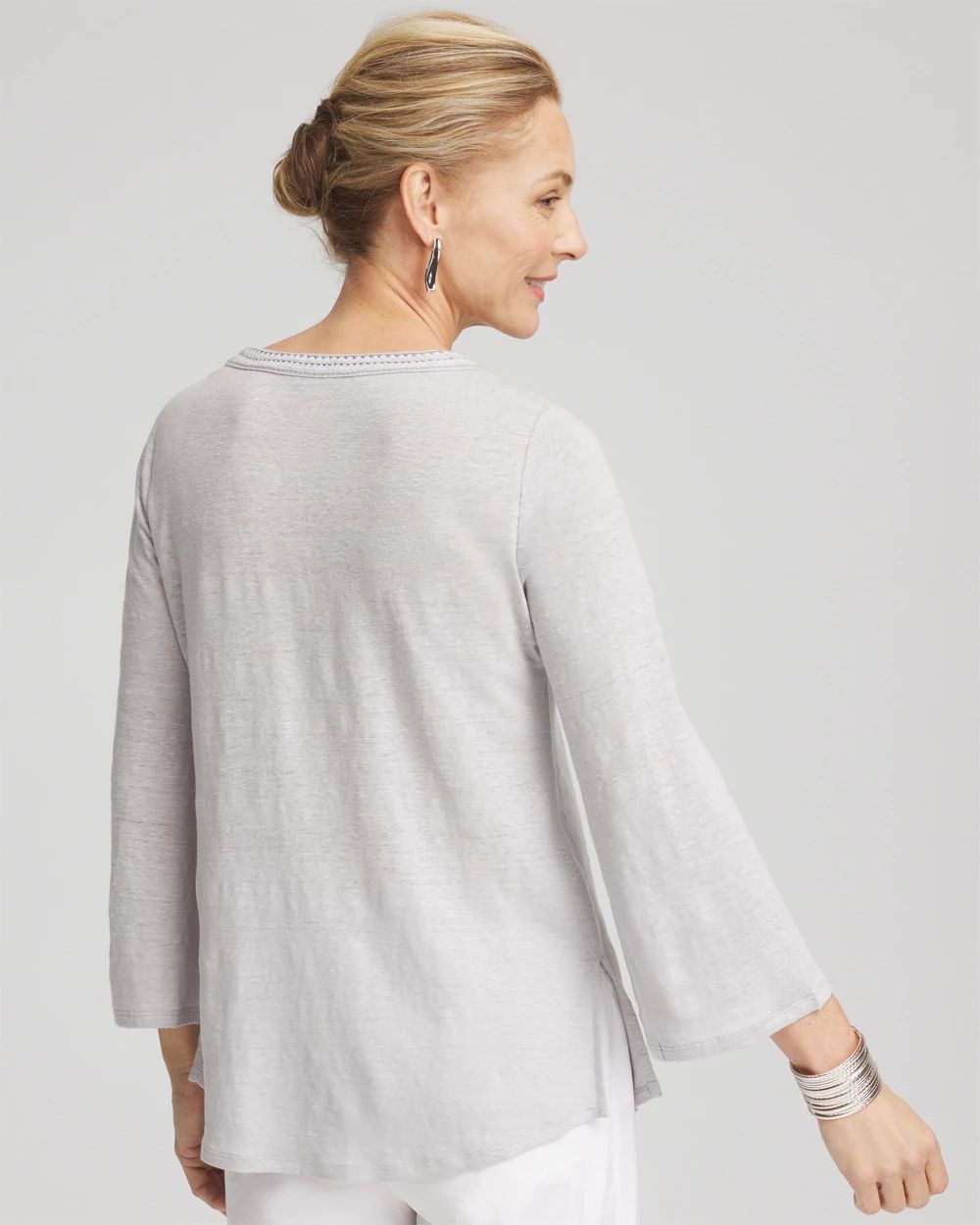 Linen Metallic Embroidered V-Neck Tunic