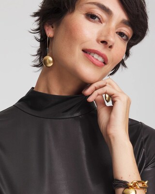 Faux Leather Mock Neck Tee click to view larger image.