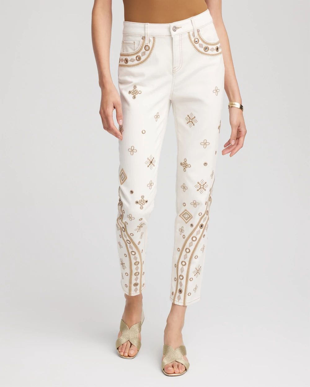 Embellished Girlfriend Skinny Ankle Jeans