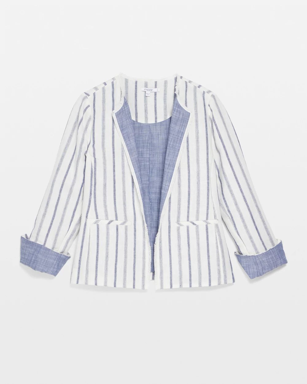 Stripe Linen Frayed Jacket click to view larger image.