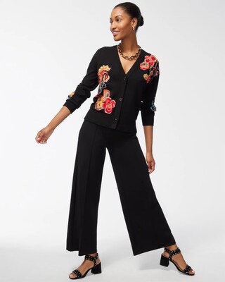 Black Embroidered Floral Cardigan