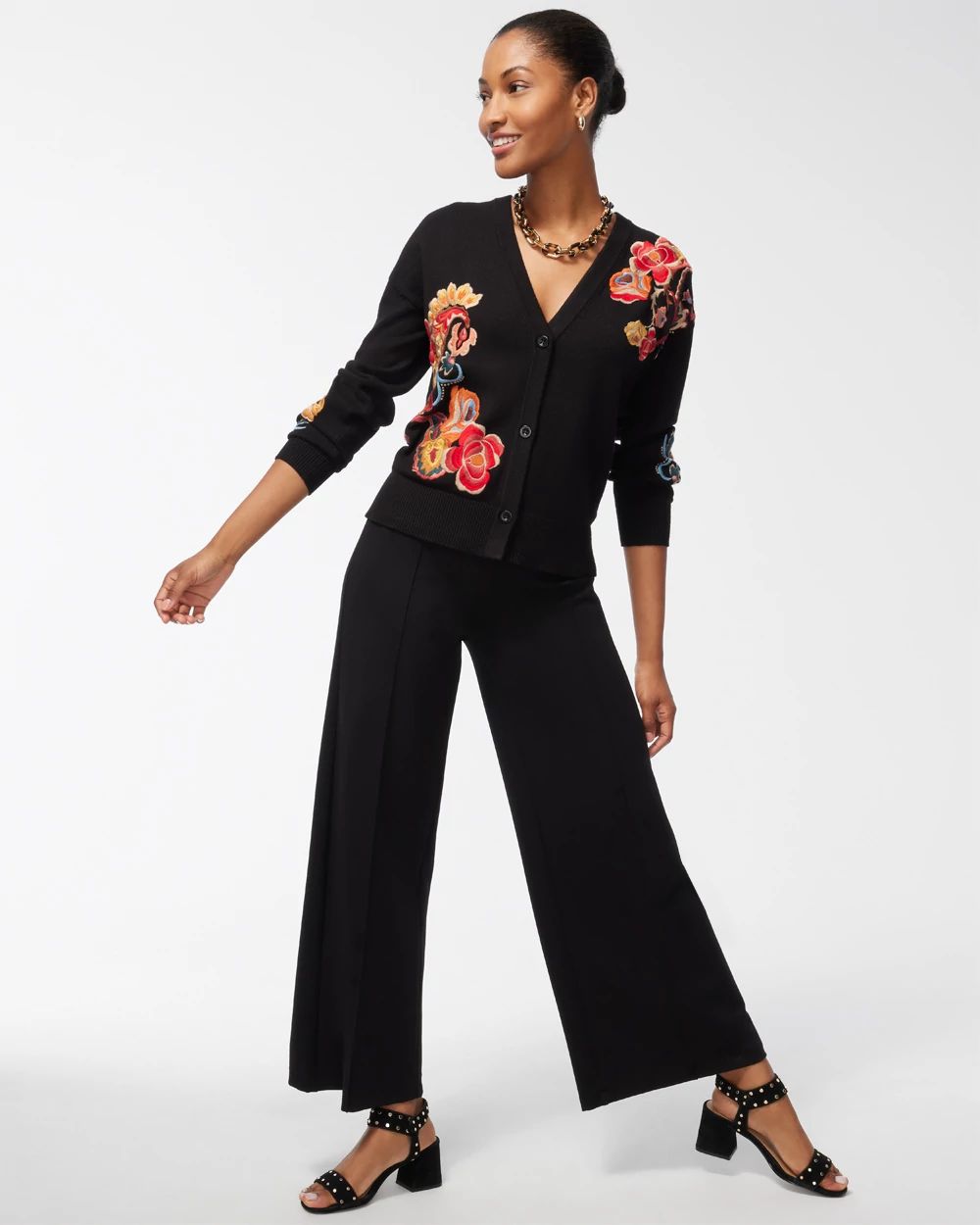 Black Embroidered Floral Cardigan