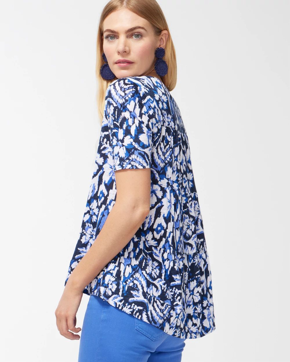 Coastal Print Linen Tiered A-Line Tee