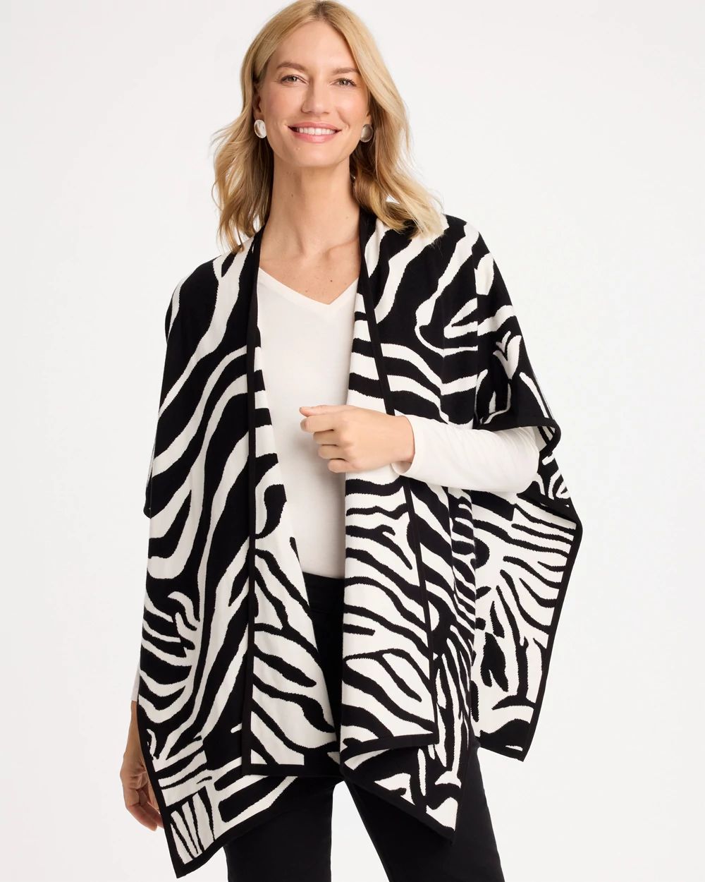 Jacquard Zebra Open-Front Ruana