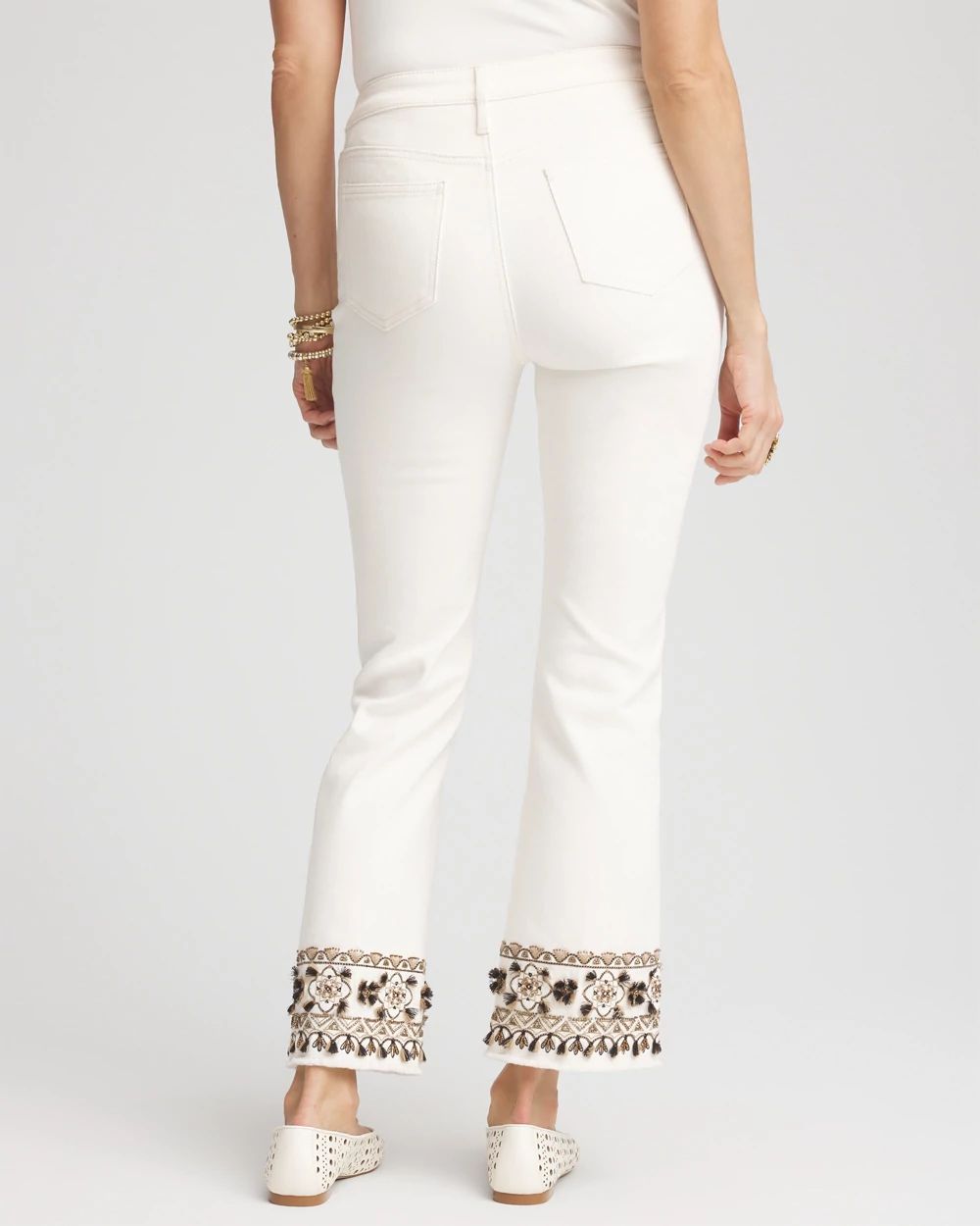 Petite Girlfriend Embroidered Kick Flare Jeans