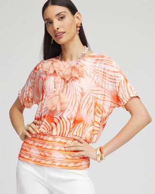 Touch of Cool™ Mesh Ruched Banded Hem Top