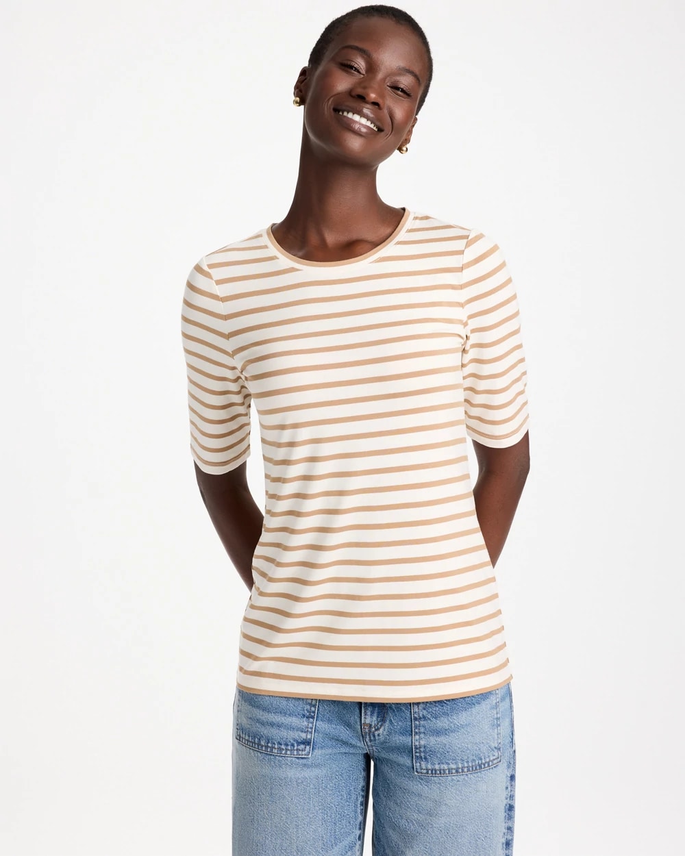 Striped Touch of Cool™ Elbow-sleeve Layering Tee, photo 1 of 5