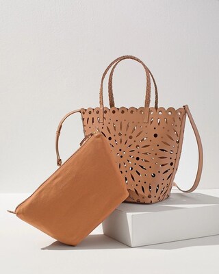 Tan Laser Cut Leather Tote