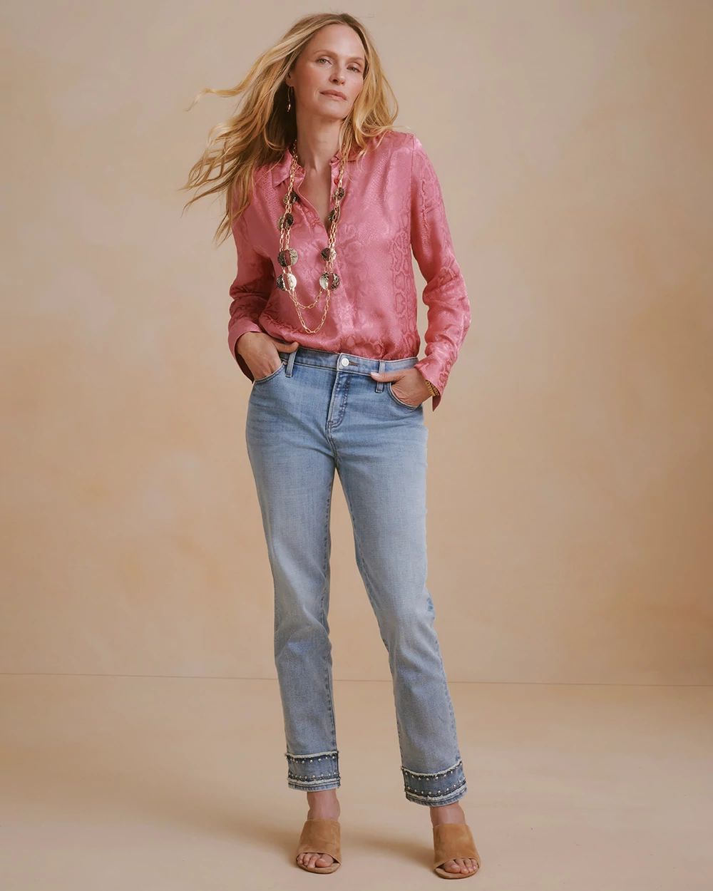 Girlfriend Slim Fray Hem Stud Ankle Jeans | Chico's