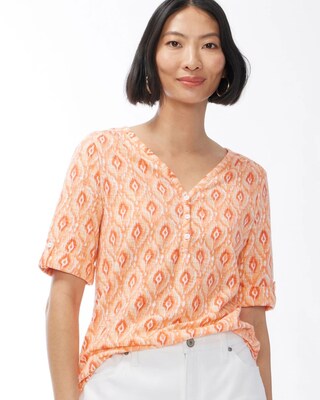 Ikat Henley Elbow Sleeve Slub Tee