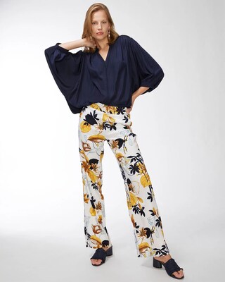 Linen-Blend Stretch Floral Pants