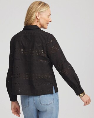 Embroidered Eyelet Collared Shirt click to view larger image.