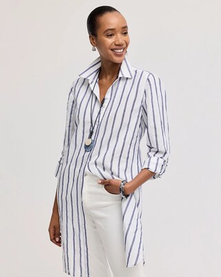Linen Metallic Striped Duster Shirt