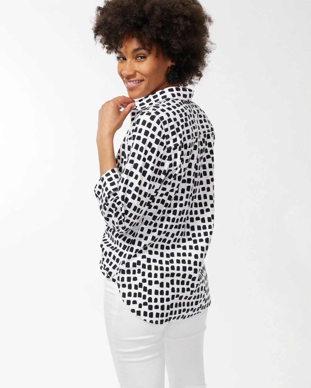 No Iron Stretch Square Dot Shirt