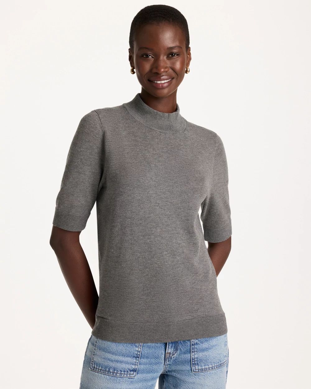 Ella Mockneck Elbow-Sleeve Sweater