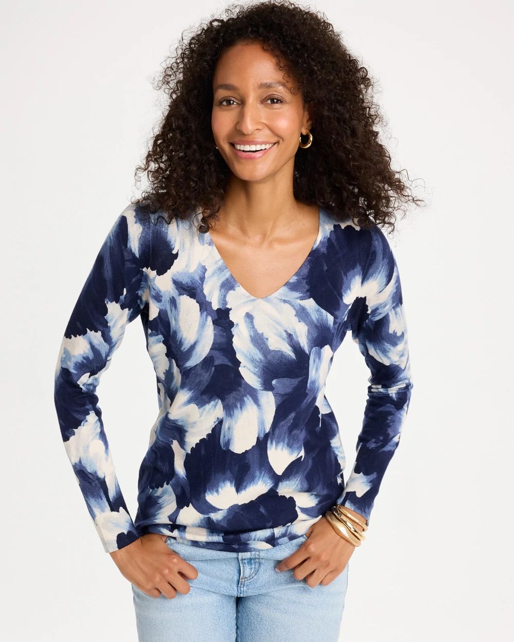 Ella V-Neck Floral Pullover Sweater