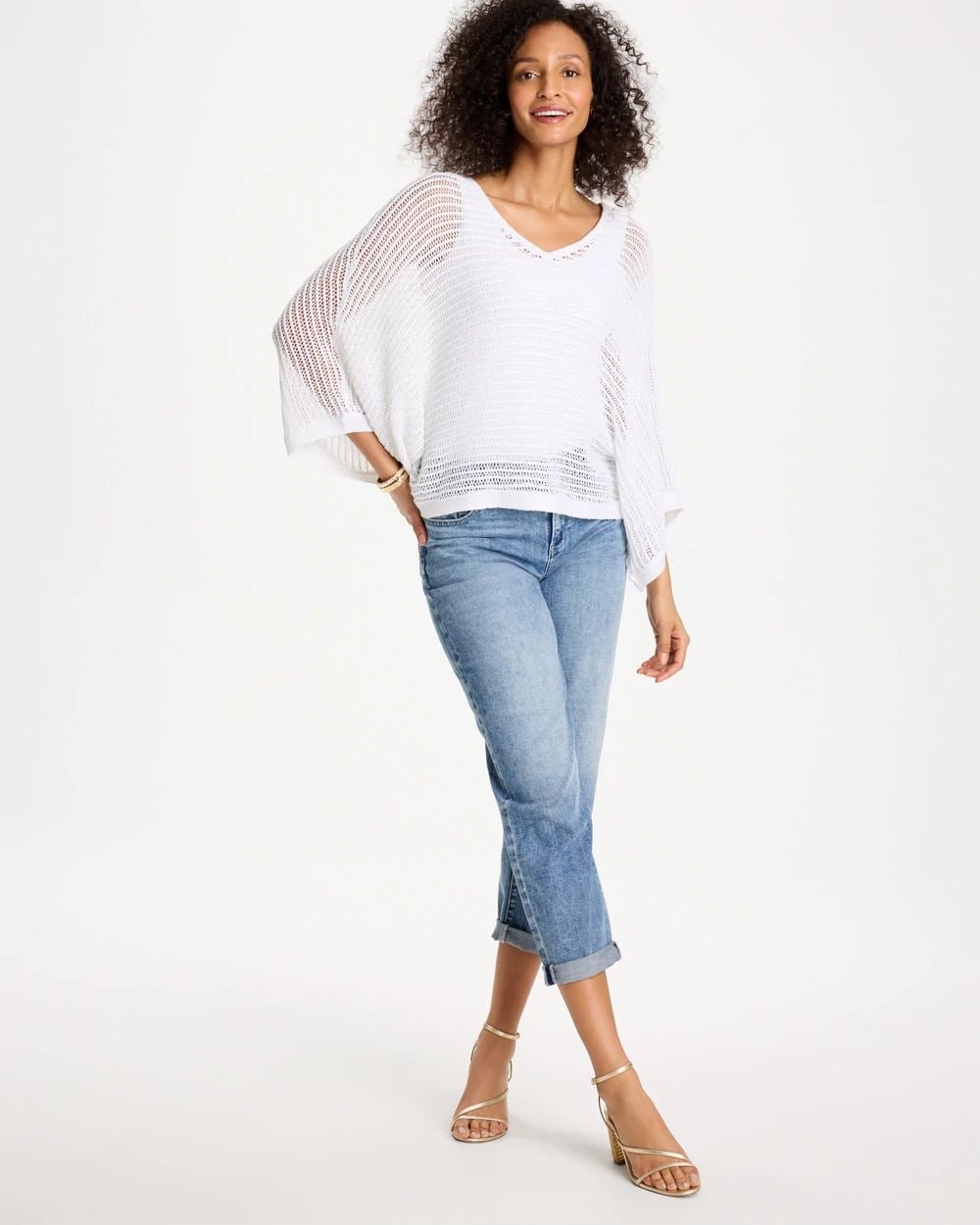 V-Neck Metallic Knit Poncho click to view larger image.