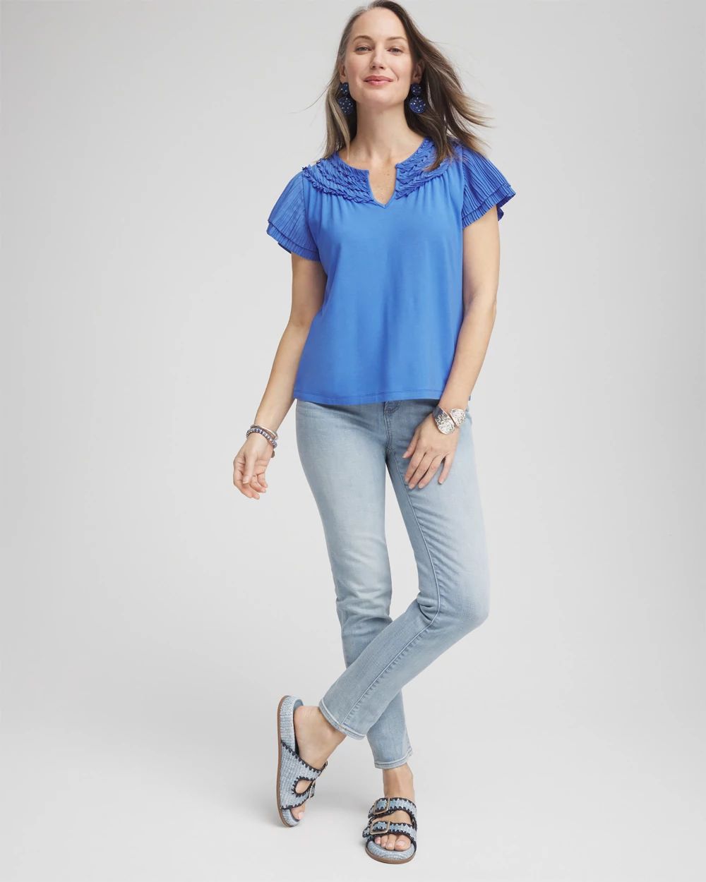 Touch of Cool™ Layered Pleated Flutter Tee
