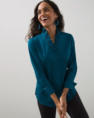 Poplin Ruffle-Neck Tunic