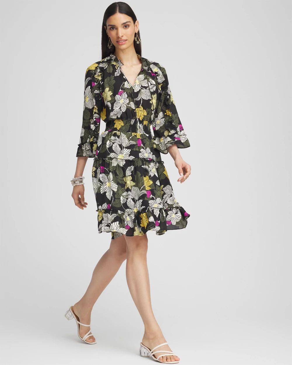 Botanical Ruffle Bell Sleeve Dress click to view larger image.