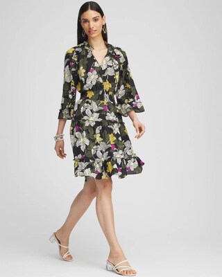 Botanical Ruffle Bell Sleeve Dress click to view larger image.