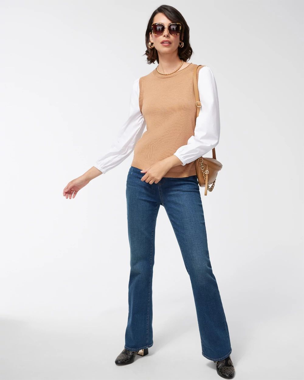 Neutral Knit Woven Pullover Sweater
