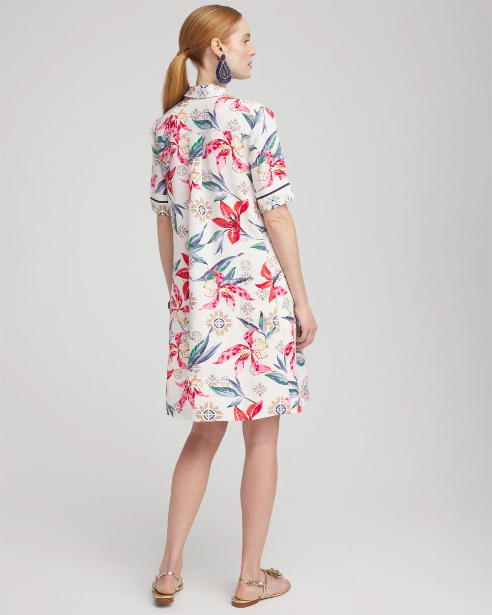 Linen Floral Popover Shirt Dress